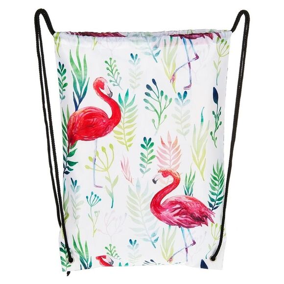 Flamingo Print Polyester Drawstring Backpack Shopping Tote Bag - Picture 1 of 4